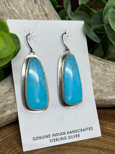 Channelview Kingman Turquoise Single Stone Teardrop Earrings - 2"