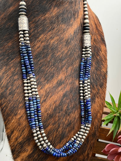 Stanley Navajo Pearl & Lapis 4 Strand Necklace - 30"