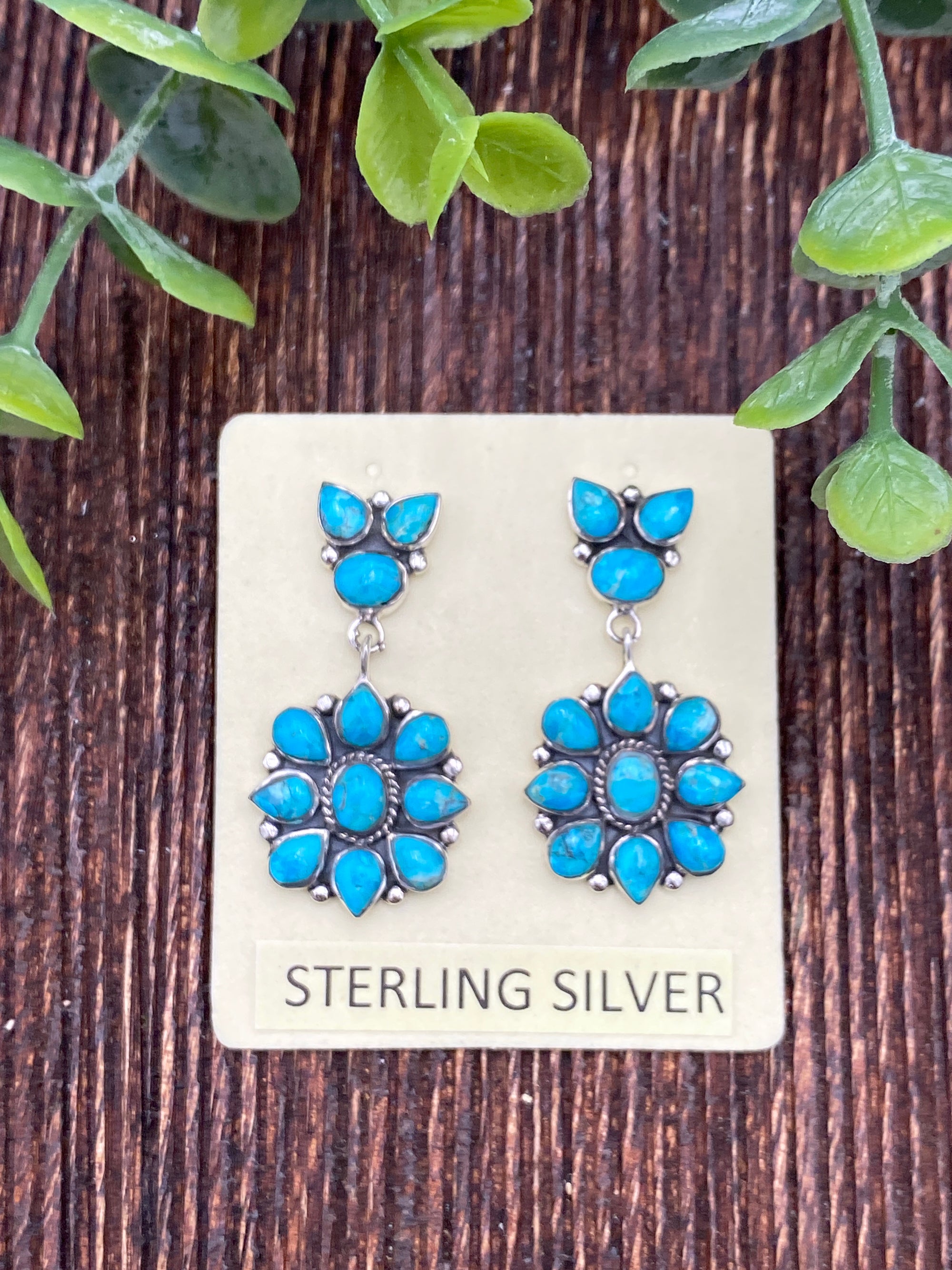Carolina Turquoise Linked Cluster Sterling Earrings