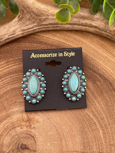 Rhonda Oval Stone Cluster Clip On Earrings
