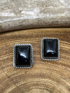 Sterling Silver Rectangle Black Onyx Post Studs