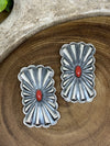 Stoic Scalloped Rectangle Concho Post Earrings - Coral