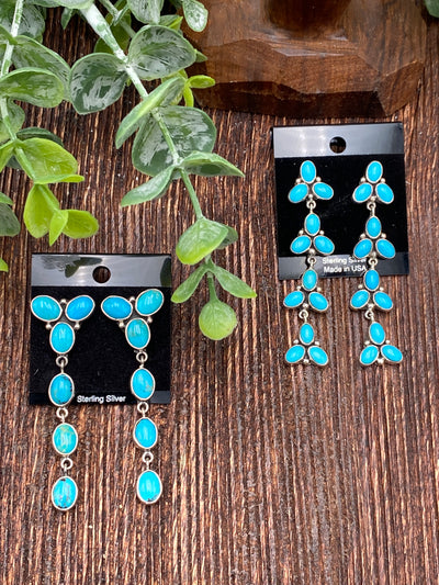 Davisson Turquoise Long Linked Sterling Earrings - Turquoise