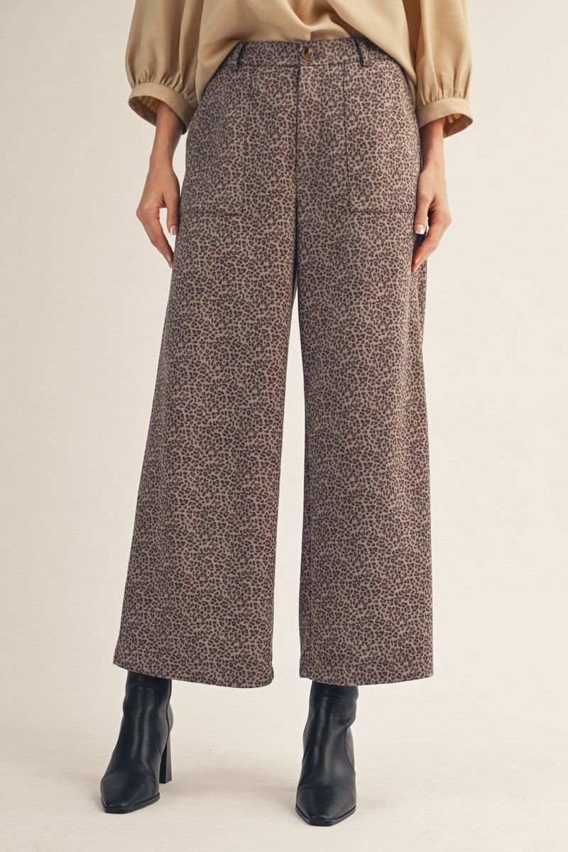 Kathi Suede Leopard High Waist Pants With Front Pockets