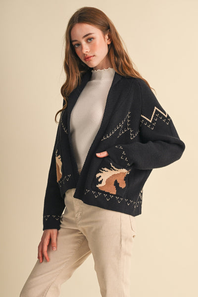 Horse Knit Sweater Cardigan - 2 Colors
