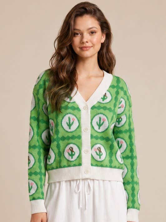 Cactus V-Neckline Sweater Cardigan