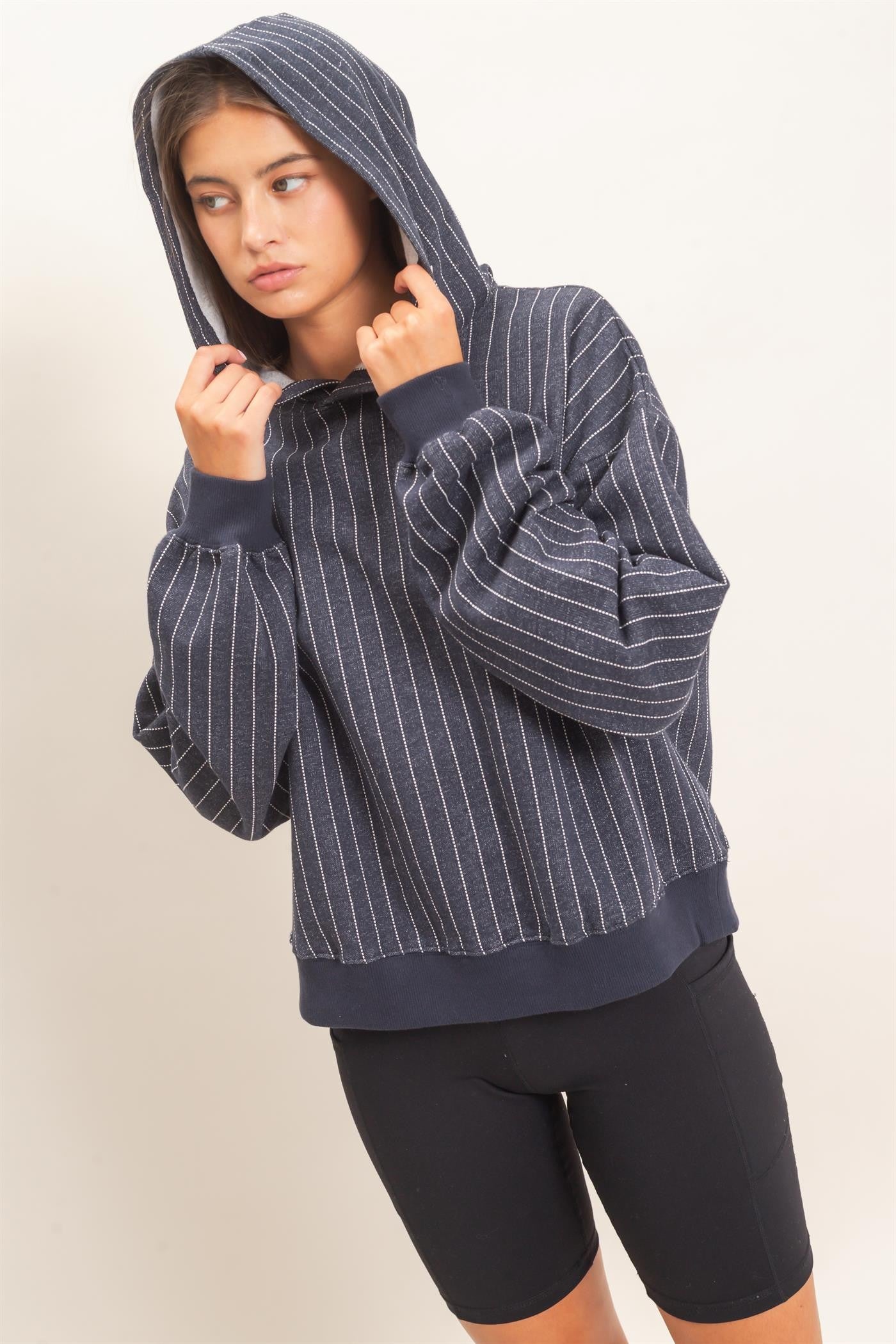 Chester Pinstripe French Terry Hoodie - Navy
