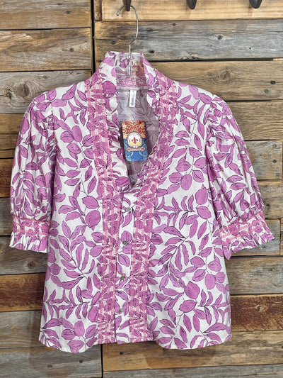 Lindale Ruffle V-Neck Smocked Puff Sleeve Blouse