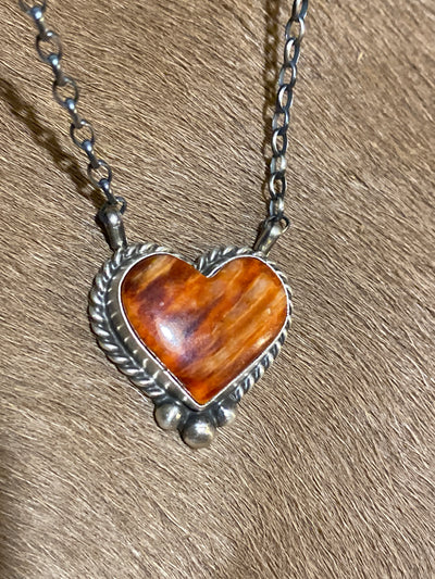 Kolton Purple Spiny Heart Stone Necklace With Lower Bead Detail - 16"