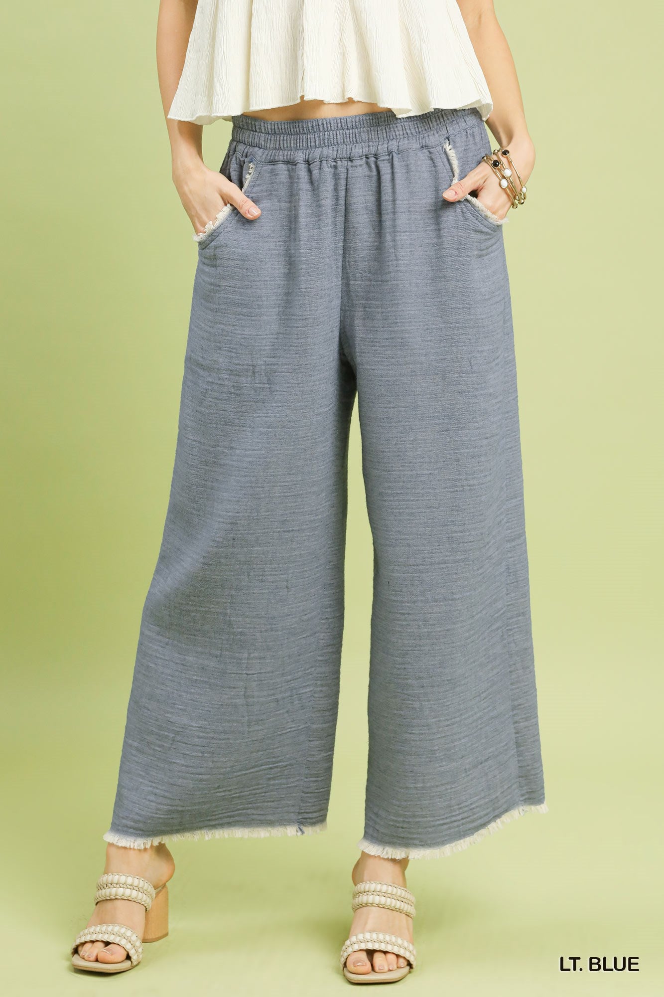 Ventura Raw Hem Wide Leg Washed Gauze Pants