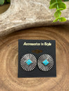 Cleopatra Fashion Fan Stamped Concho Center Stone Earring - Turquoise