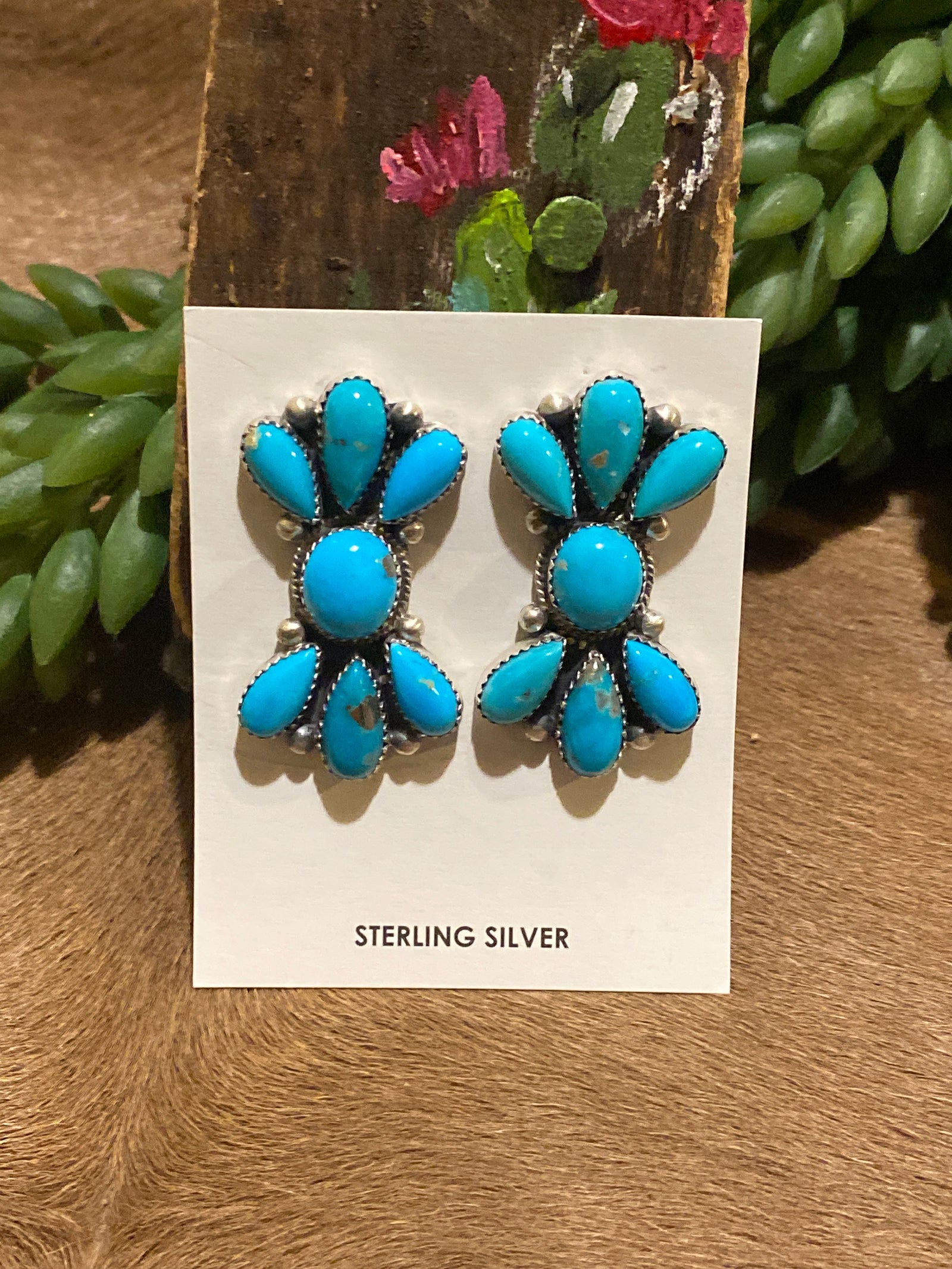 Melvin Vertical Stone Bow Sterling Earrings - Turquoise
