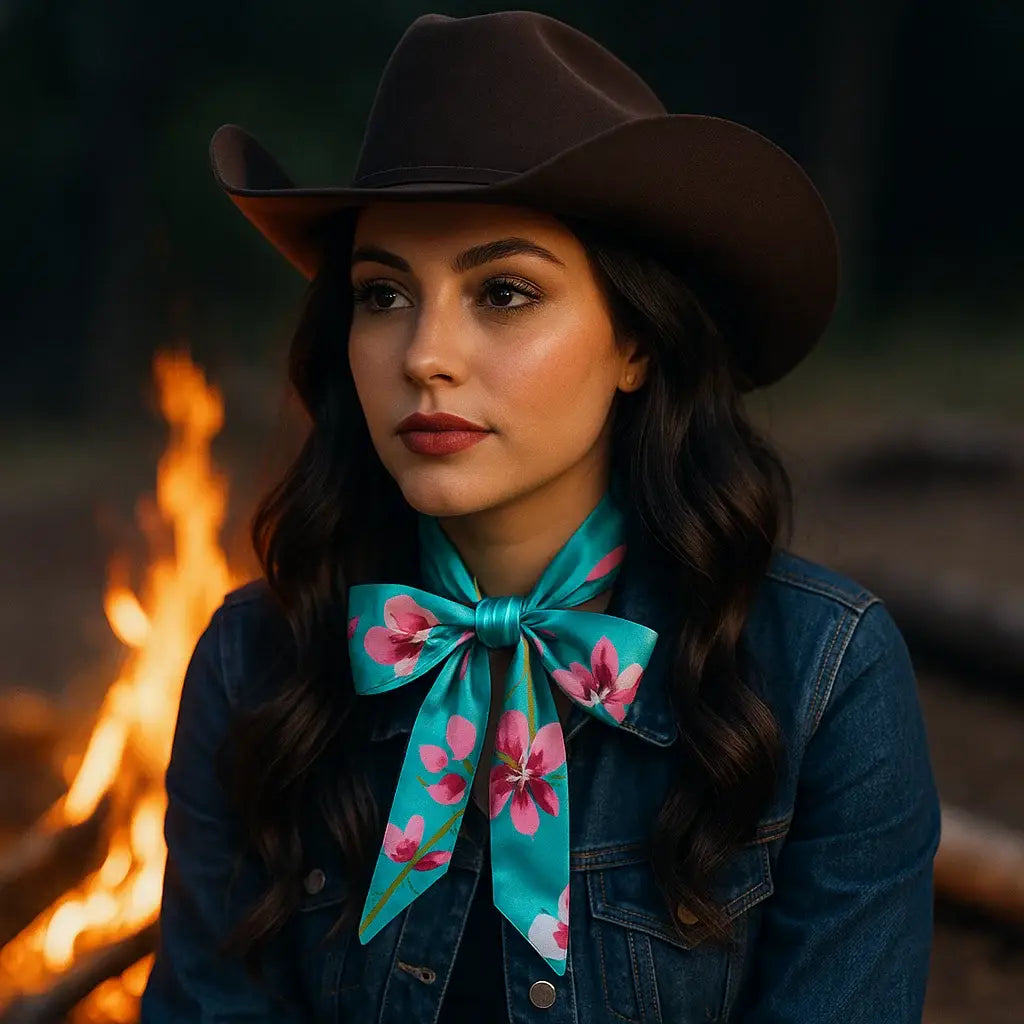 Turquoise and Pink Western Skinny Mini Wild Rag Scarf / Cowgirl Necktie #TW319