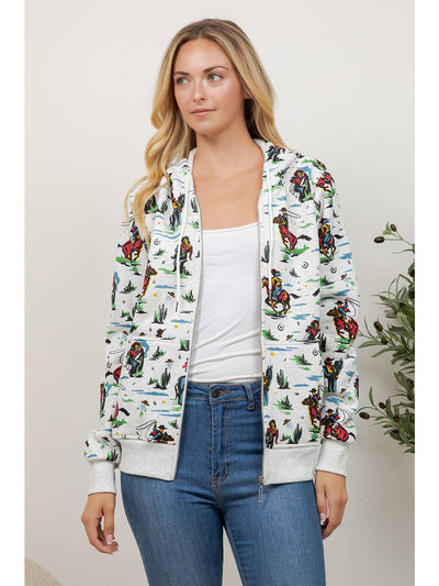 Cowboy Print Zipper Hoodie