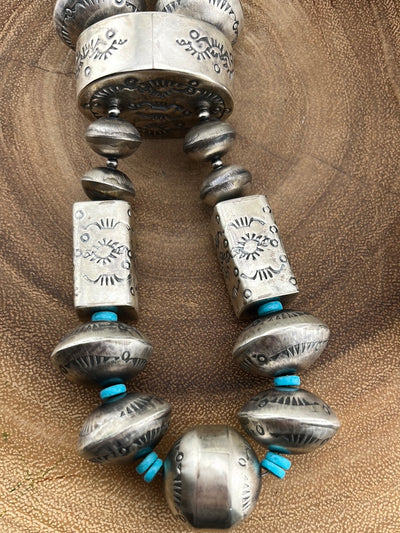 Lakota Large Sterling Silver Barrel & Saucer Bead Necklace & Earring Set