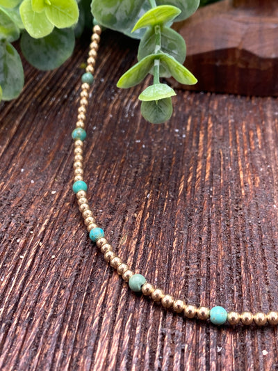 Billy Sue Gold Dipped Sterling Necklace With Turquoise Beads - 18"