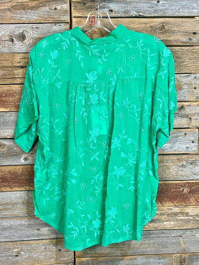 Johnny Was Green Audrey Short Sleeve Shirt - Eyelet Flower