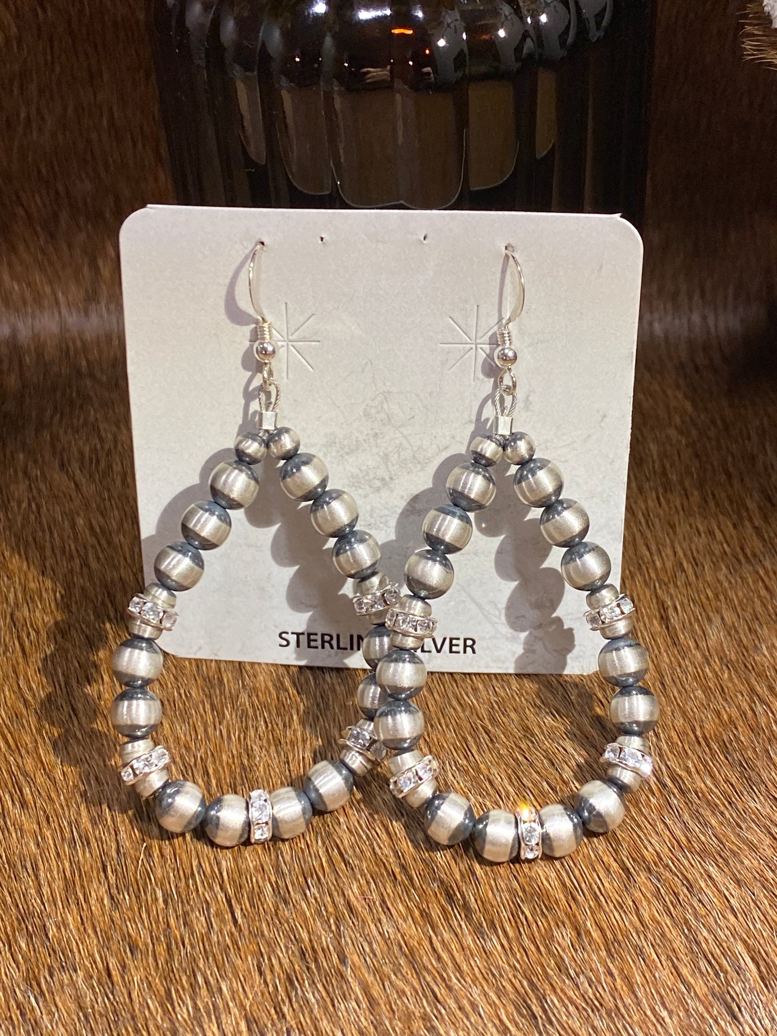 Alterra 6mm Navajo Teardrop Earrings with Rhinestone Accents - 2.50"