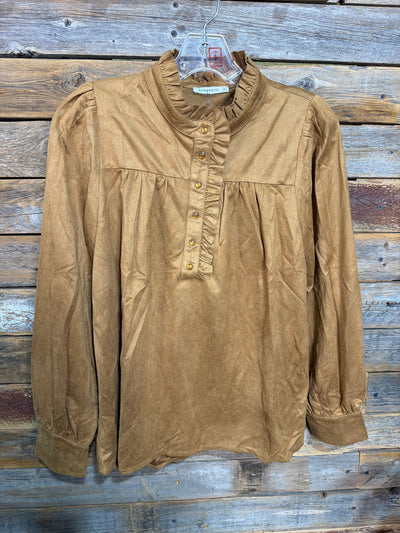 Catherine Long Sleeve Solid Suede Blouse