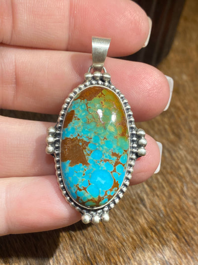 Boundary Sterling Dot Framed Turquoise Oval Pendant
