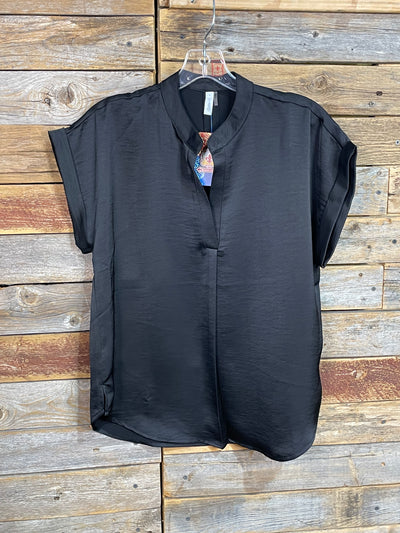 Caplan Satin V Neck Short Sleeve Blouse