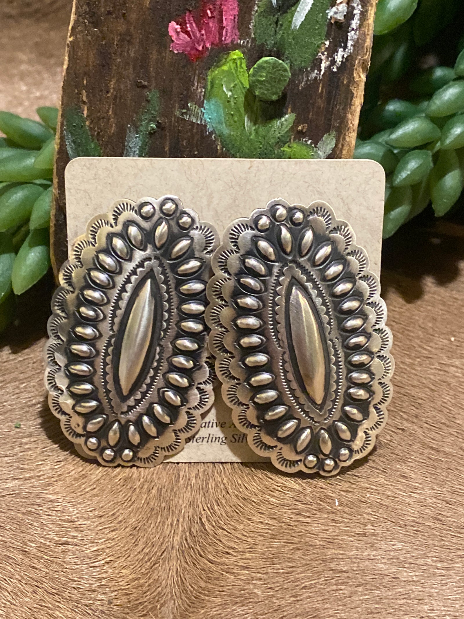 Carder Scalloped Oval Concho Earrings - 2.3"