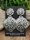 Bennie Double Scalloped Concho Earrings With Stone Accent