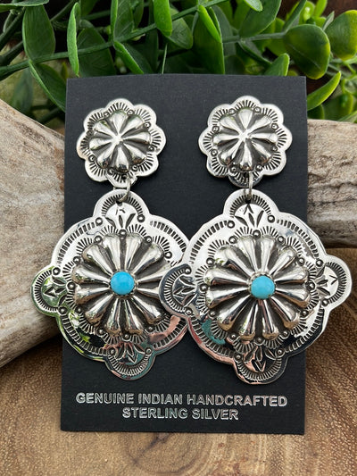 Bennie Double Scalloped Concho Earrings With Stone Accent