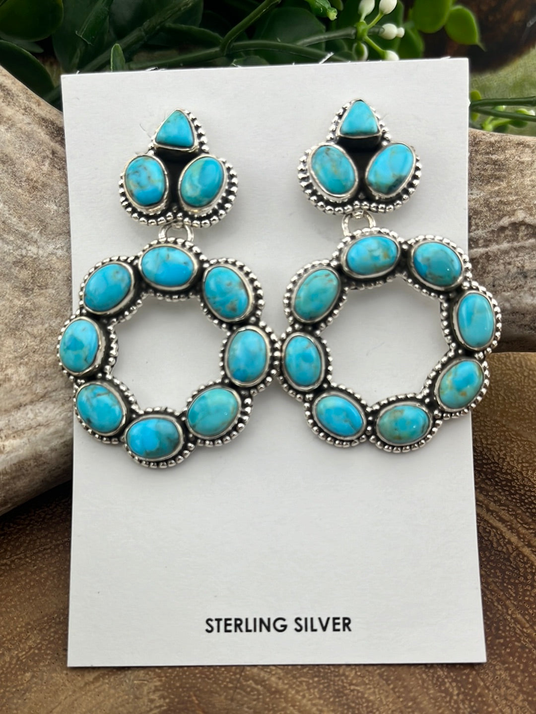 Kingman Turquoise Drop Hoop Oval Stone Earrings