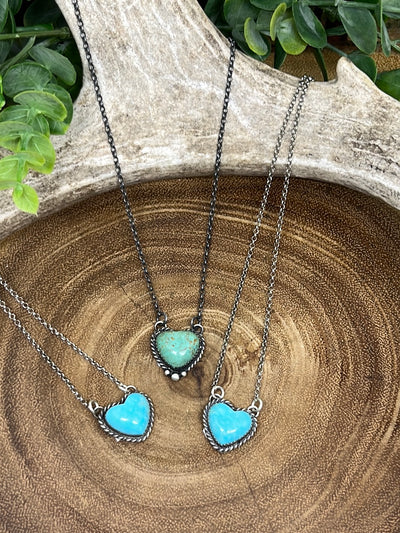 Shaylene Sterling Roped Turquoise Heart Stone Necklace - 16"