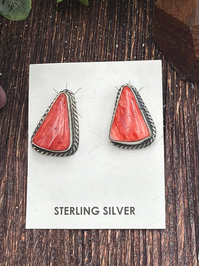 Garrison Sterling Roped Red Spiny Stud Earrings