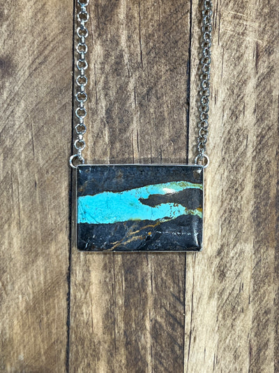 Brunswick Sterling Dark Stone Turquoise Bar Necklace - 18"