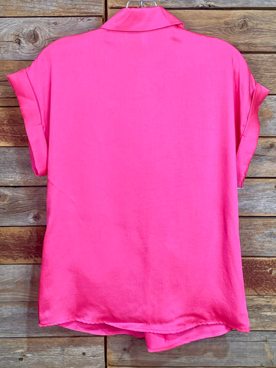 Carlee Hot Pink Front Tie Short Sleeve Top