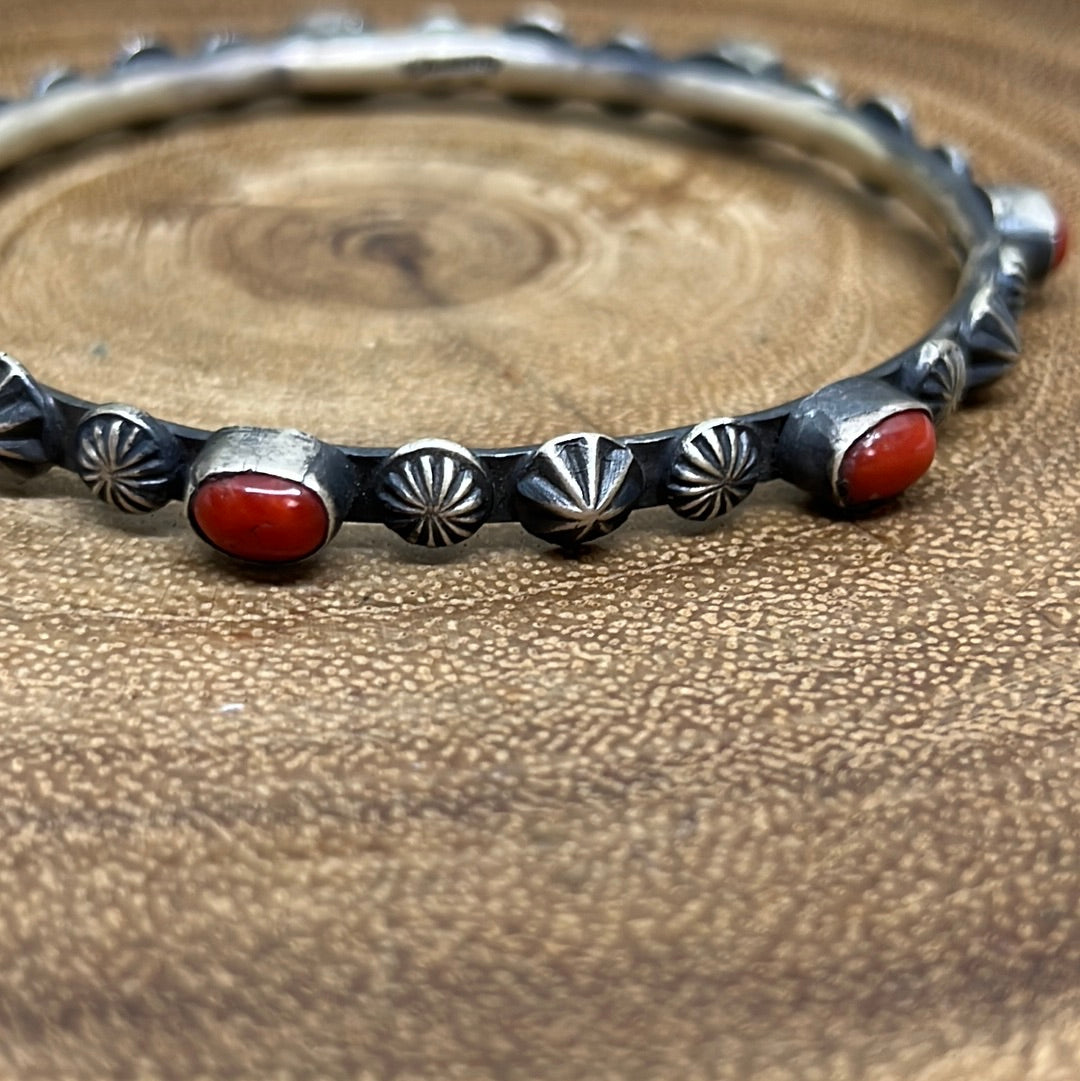 Nelda Red Spiny Burst Oxidized Sterling Bracelet