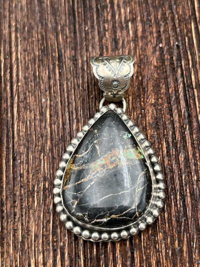 Loper Sterling Blackjack Turquoise Stone Teardrop Pendant