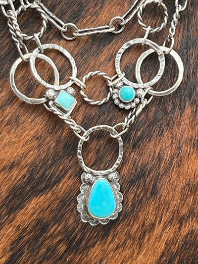 Eleanor Triple Layer Ring Link Turquoise Sterling Necklace - 20"