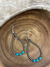 4mm Navajo Pearl & Turquoise Teardrop Earrings  - 3"