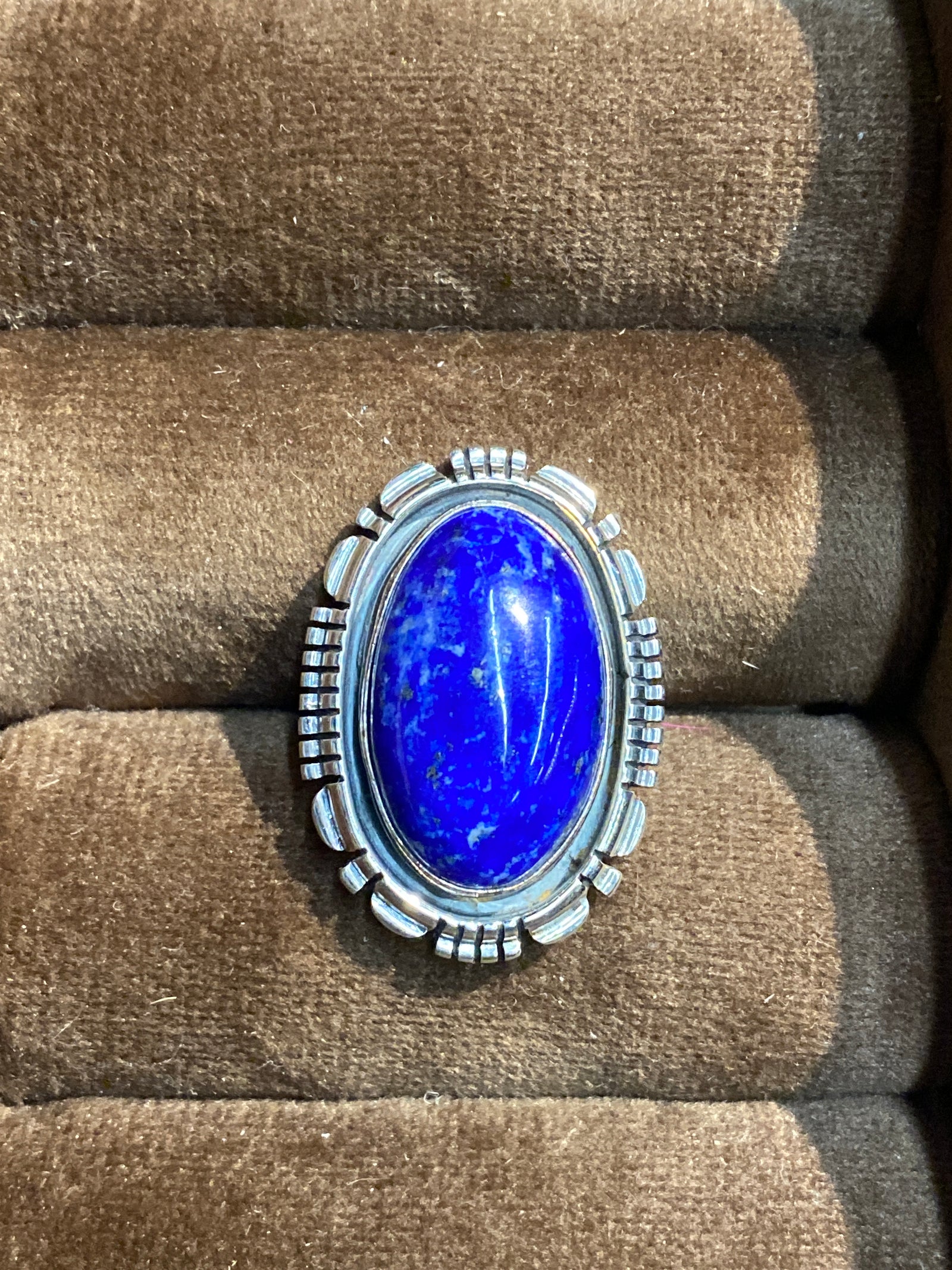 Vela Sterling Notch Framed Lapis Oval Ring - Size 7