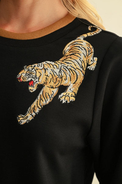 Ashley Tiger Shoulder Top - Black