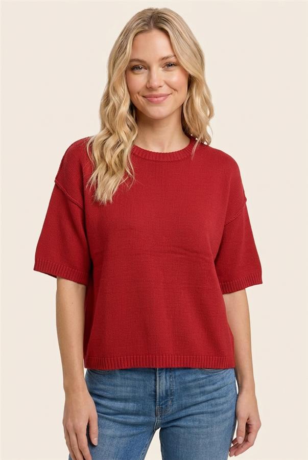 Carey Raw Hem Half Sleeve Boxy Sweater