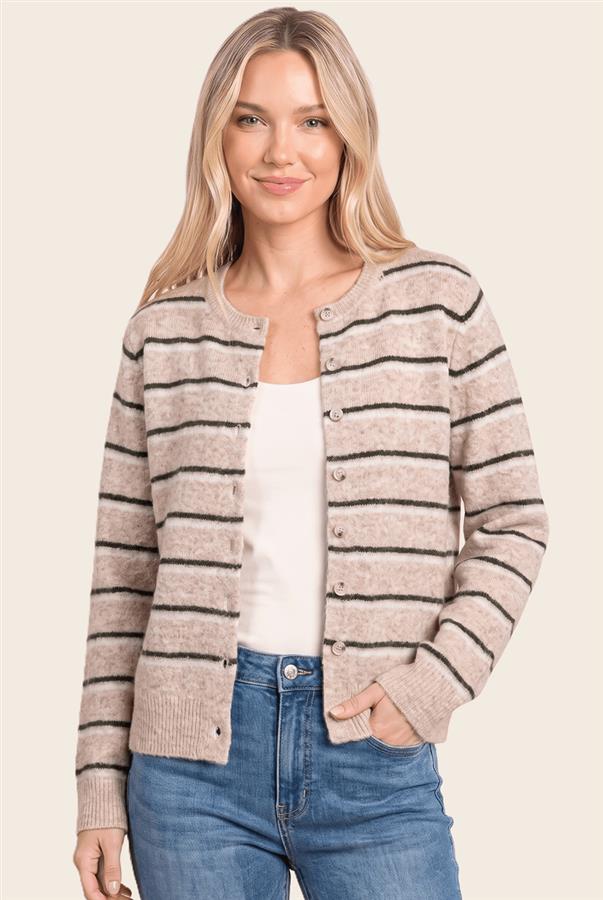 Katie Striped Cardigan - Taupe/Olive