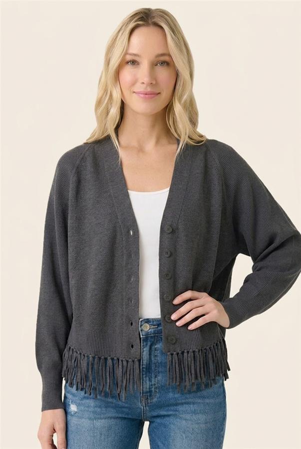 Bette Charcoal Fringe Hem Cardigan