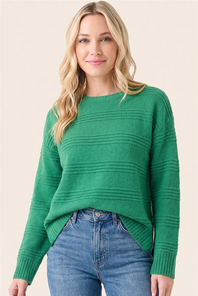 Gwynn Textured Stripe Fuzzy Sweater - Red or Green