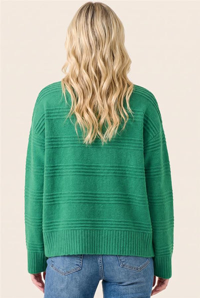 Gwynn Textured Stripe Fuzzy Sweater - Red or Green