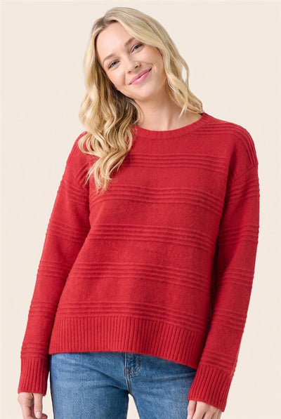 Gwynn Textured Stripe Fuzzy Sweater - Red or Green