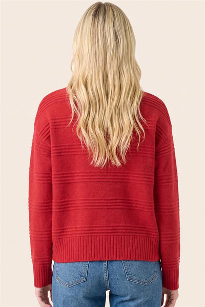 Gwynn Textured Stripe Fuzzy Sweater - Red or Green