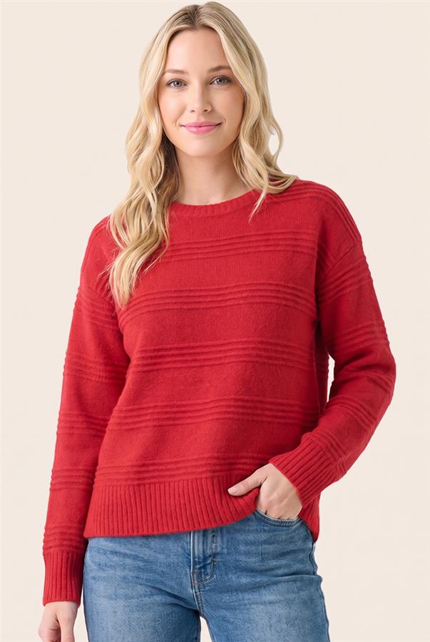Gwynn Textured Stripe Fuzzy Sweater - Red or Green