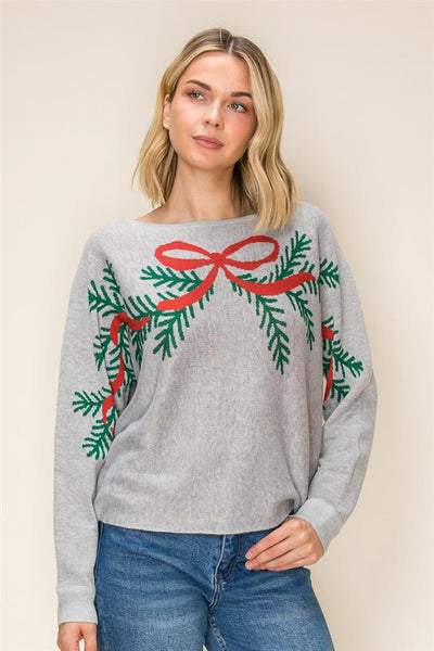 Home for the Holidays Evergreen Sweater - Heather Gray