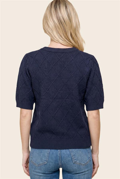 Christine Navy Diamond Cable Rhinestone Sweater