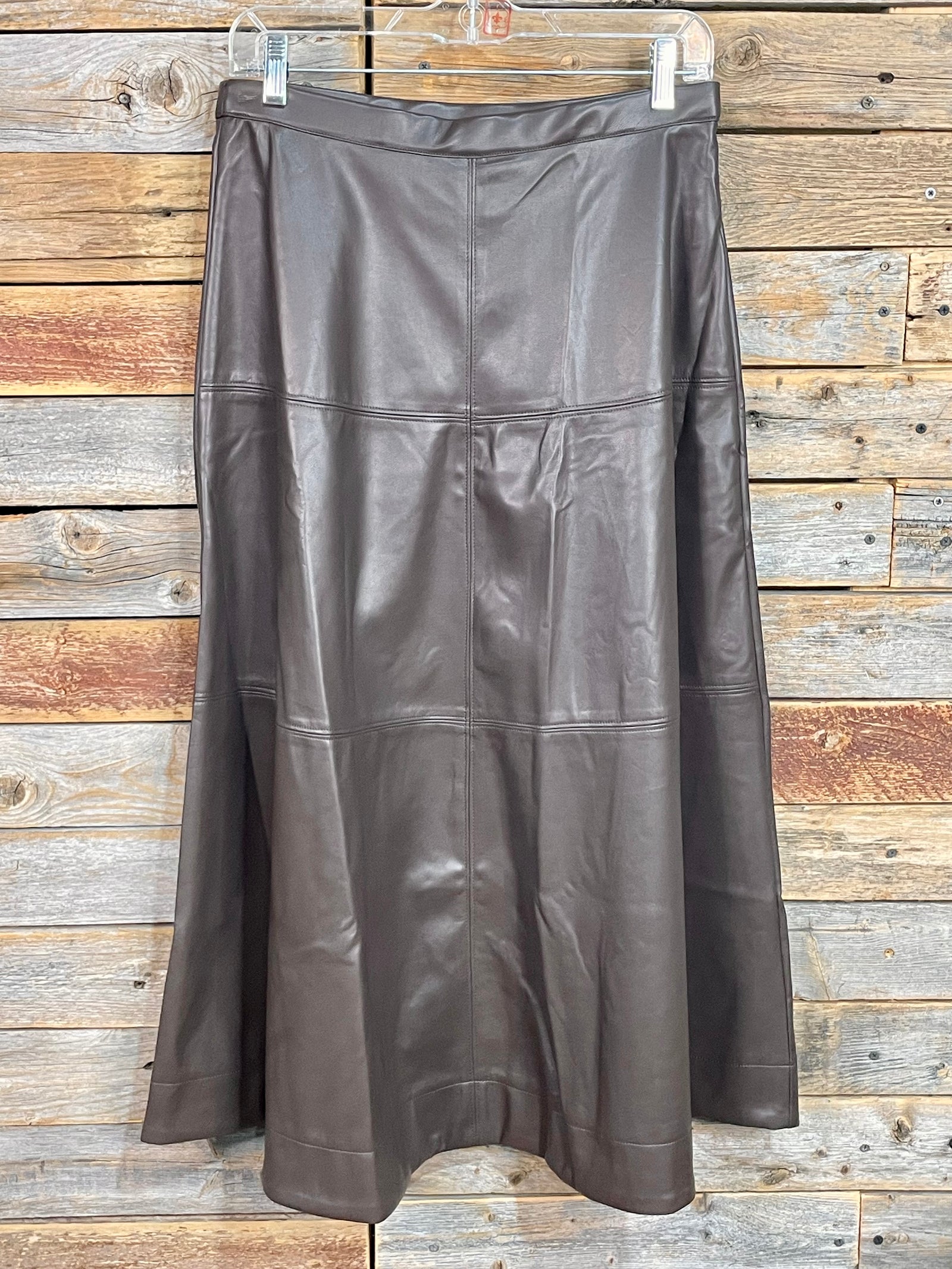 Ambria Vegan Leather Tiered A-line Skirt - Brown